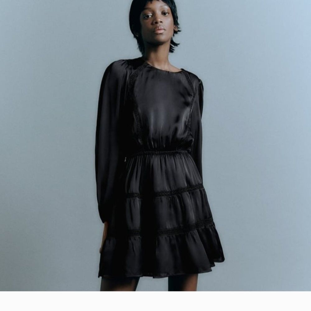 Zara Elegant Black Long Sleeve Tiered Dress